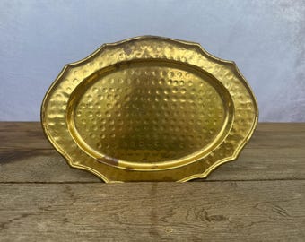 Vintage Brass Tray | Hammered Metal | Oblong Shape | Mid-Century Brassware | Barware | House | Planter Base | Farmhouse Decor | Antique