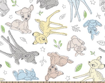 Bambi Fabric By The Cut | Cartoon Print | 100% Cotton | Grey | White | Blue | Yellow | Fat Quarter | 1/4 Yard | 1/2 Yard | 1 Yard | Thumper