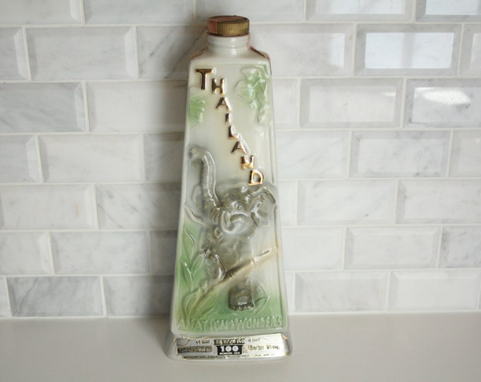 Vintage James Jim Beam Decanter Bottle Thailand Map Green & Blue