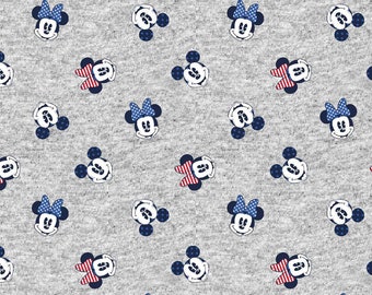 Mickey & Minnie Mouse Fabric By The Cut | Cartoon Print | 100% Cotton | Grey | White | Red | Blue | Black | Fat Quarter | 1/4 Yard | 1 Yard