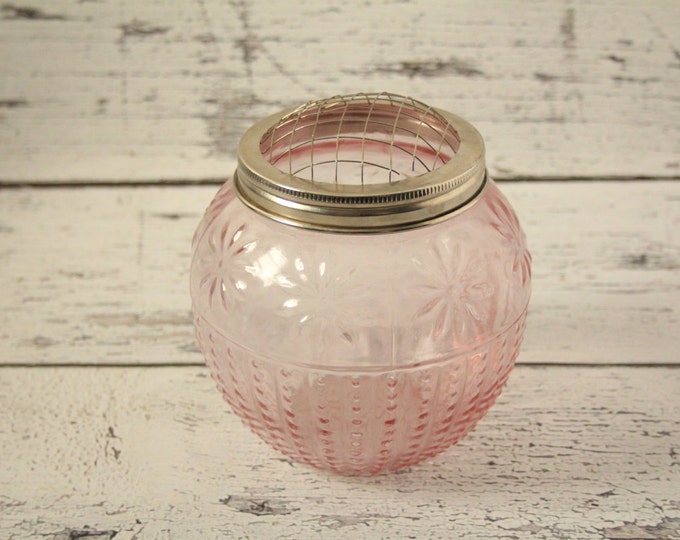 Vintage Pink Depression Glass Flower Frog Container Hobnail Floral Vase