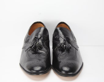 NEW Vintage Bostonian Black Leather Wing's Shoes / Oxfords / Made in Italy / Size 12 / New Old Stock / Dress Shoes / Slip-On / Tassel