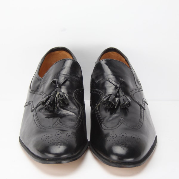 NEW Vintage Bostonian Black Leather Wingtip Men's Shoes | Oxfords | Made in Italy | Size 12 | New Old Stock | Dress Shoes | Slip-On | Tassel