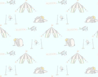Dumbo Flying Circus Fabric By The Cut | Cartoon Print | 100% Cotton | Grey | Pink | Blue | Fat Quarter | 1/4 Yard | 1/2 Yard | 1 Yard
