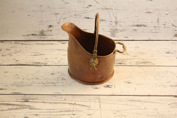 Vintage Solid Copper Fireplace Coal Bucket Scuttle Holder Etsy