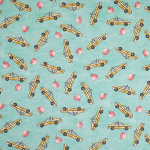 New York City Taxi Fabric By The Cut | Quilting Cotton Novelty Print | NYC Empire State | Green | Yellow Cab | 1/4 1/2 Yard | 1 Yard