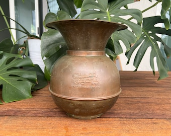 Vintage Solid Copper & Brass Spittoon | Chewing Tobacco | Cut Plug | Spit Container | Dark Patina | Urn | Man Cave | Heavy | Cuspidor