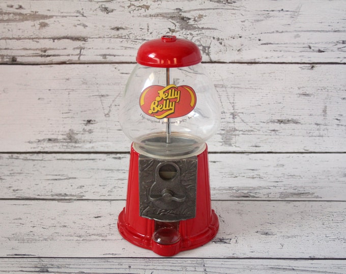 Vintage Jelly Belly Candy Machine Red Metal Glass Globe Medium
