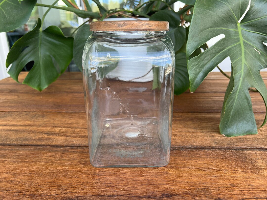 Vintage Planters Peanuts 1940 Leap Year Jar Clear Glass Canister Mercantile Container Kitchen