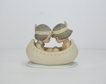 Vintage Precious Moments Figurine | Many Moons In Same Canoe, Blessum You | 1988 | Enesco | Samuel J. Butcher | Porcelain Figure | Statue