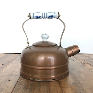 Vintage Copper Kettle | Teapot | Blue & White Delft Handle | Tin Lined | Tea Pot | Farmhouse Style Decor | Kitchen Accessories | Kitchenware