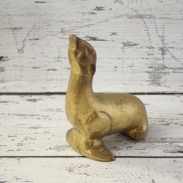 Vintage Brass Seal | Patina | Mid-Century Animal Figurine | Decorative | Large Size Statue | Bookend | Home Decor | Room Decoration