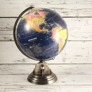 Vintage Globemaster Deep Blue Globe | Weltkarte | Antike Zinnfarbe Metallsockel | Spinnerei 12" Zoll Durchmesser | Weltklassiker Topographical