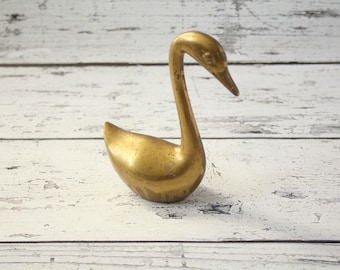 Vintage Brass Swan | Patina | Mid-Century Animal | Figurine | Decorative Statue | Heavy | Use As A Bookend | Home Decor | Room Decoration