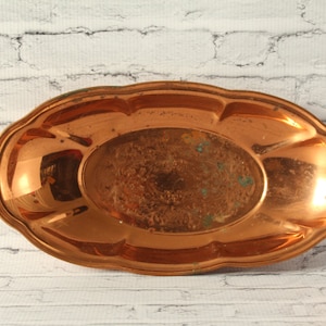 Vintage Oblong Copper Serving Tray | Floral Engraved | Etched Flower | Metal Dish | Solid Copper Platter | Serveware | Oxidized Tableware