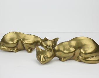 Vintage Pair Of Brass Cats | Hanging Wall Decor | Siamese | Patina | Mid-Century | Animal Figurine | Home Decor | Room Decoration | Kitty