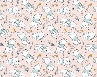 Winnie The Pooh Baby Fabric By The Cut | Cartoon Print | 100% Quilting Cotton | Black | White | Blue | Pink | 1/2 Yard