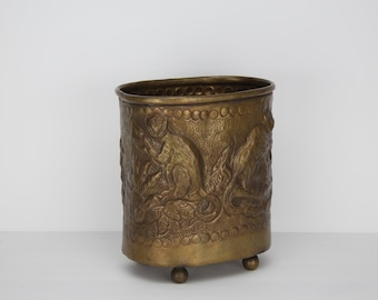Vintage Brass Planter | Castilian Imports | Monkeys | Jungle | Apes | Patina | Farmhouse Decor | Plant Bin | Home Decorating | Succulent Pot
