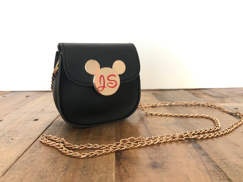 Personalized Minnie Mouse Purse Toddler Size Cross Body Bag Custom Name Chain Strap Red Pink Black Glitter Faux Leather image 1