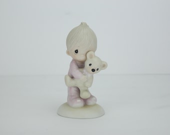 Vintage Precious Moments Figurine | Baby | Bear | Jesus Loves Me | E-1372/B | 1978 | Enesco | Jonathan & David | Porcelain Figure | Statue