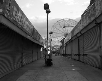 Brooklyn Deserted Winter at Luna Park Coney Island Beach Photography Black & White Photo Images New York NYC Photograph