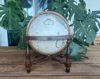 Vintage Replogle Globe | Hardwood Base | World Classic Series | Map | Beige | Topographical | Spinning 12" Size | Office Decor | Home Decor