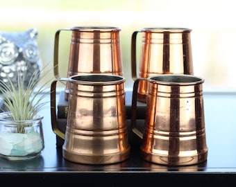 Vintage Benjamin & Medwin Inc. Set of 4 Solid Copper Tankards | Moscow Mule Cup | Beer Mug | Brass Handle | Made in New York