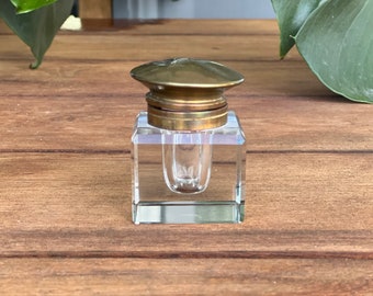 Vintage Inkwell | Brass Top | Glass Body | Desk Accessories | Office Decor | Ink Holder | Ink Well | Writing Accessories | Clean Lines