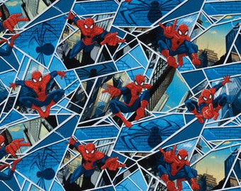 Spiderman Fabric By The Cut | Superhero Fabric | 100% Cotton |  Marvel Avengers | Spider-Man | Comic Book Character | Fat Quarters