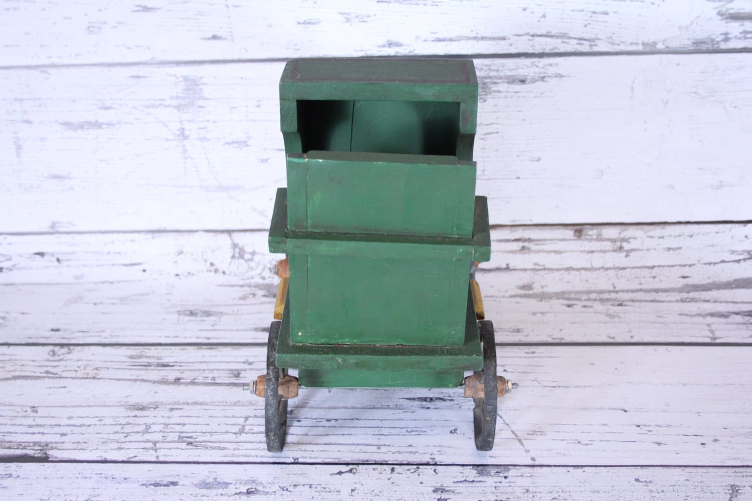 Vintage Solid Wood Train Toy Pull Car Classic Green Railroad | Etsy