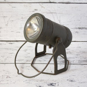 Vintage Green Military Light | Railroad Metal Lamp | Adjustable Base | Spotlight Battery Operated | Plastic Filter | Handheld
