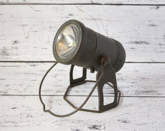 Vintage Green Military Light | Railroad Metal Lamp | Adjustable Base | Spotlight Battery Operated | Plastic Filter | Handheld