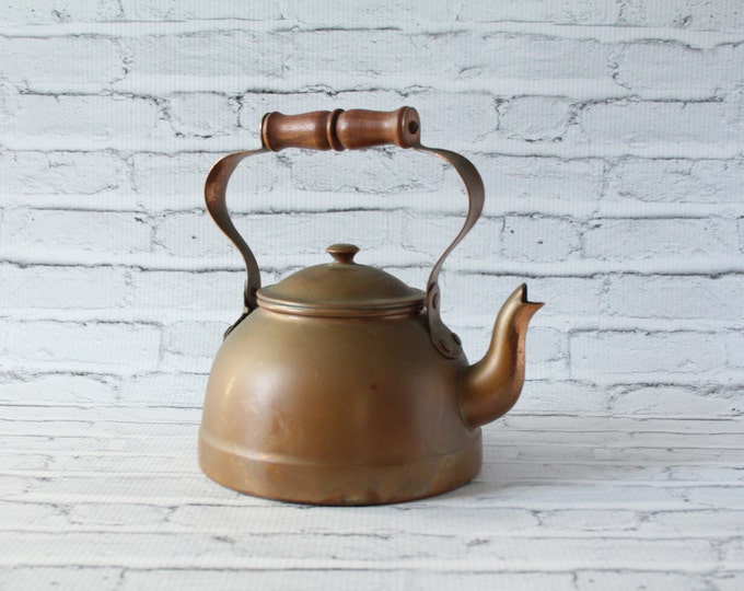 Vintage Copper Kettle Teapot Wood Handle Tin Lined Water Tea Kettle