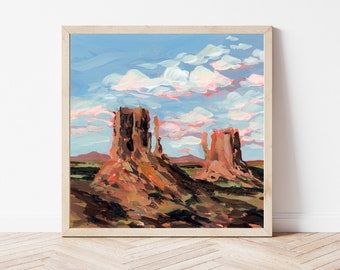 ARIZONA PRINT - Monument Valley Print, Navajo Tribal Park, National Park Art, Arizona Art Print, Arizona Gift, Desert Landscape Painting