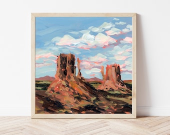 ARIZONA ART PRINT: Monument Valley Desert Landscape Painting, National Park Travel Poster