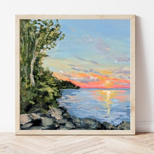 Wisconsin Lake Sunset Fine Art Print, Door County WI, Green Bay Wisconsin Art, Lake Michigan Art Print, Great Lakes Painting, Michigan Art image 1