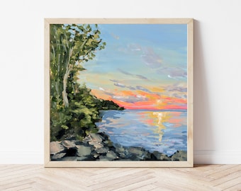 Wisconsin Lake Sunset Fine Art Print, Door County WI, Green Bay Wisconsin Art, Lake Michigan Art Print, Pintura de los Grandes Lagos, Arte de Michigan