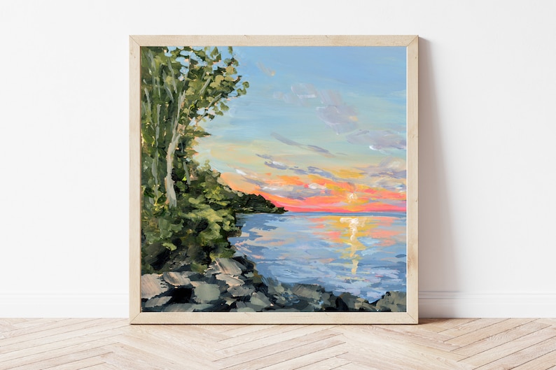 Wisconsin Lake Sunset Fine Art Print, Door County WI, Green Bay Wisconsin Art, Lake Michigan Art Print, Great Lakes Painting, Michigan Art image 1