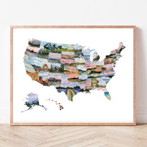 USA Map Print - United States Travel Map, Traveling Gift for Couple, 50 States of America, Outdoorsy Gift, National Park Map, Landscape Art