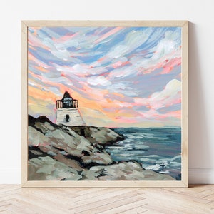 RHODE ISLAND PRINT - Castle Hill Lighthouse Painting, Newport Rhode Island Painting, Rhode Island Gift, Lighthouse Wall Art, Nautical Art