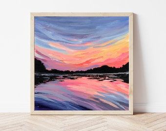 Cotton Candy Sunset Fine Art Print: Abstract Lake House Landscape