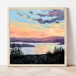 Cadillac Mountain Fine Art Print, Acadia National Park Print, Maine Landscape Painting, Bar Harbor Maine Gift, Sunset Painting, Maine Art