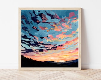Summer Sunset Fine Art Print, Rural Landscape Painting