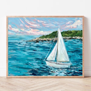 Martha&#39;s Vineyard Fine Art Print, Cape Cod Landscape Painting, Sailboat Wall Art, Sailboat Print, Massachusetts Gift, Massachusetts Wall Art