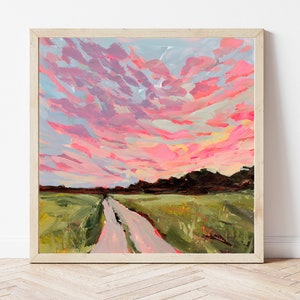 OKLAHOMA PRINT - Sunset Landscape Painting, Oklahoma Gift, Oklahoma Wall Art, Oklahoma City Print, Pink Sunset Painting, Choose Your State