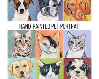 Custom Pet Portrait: Personalized Painting on Canvas or Paper, Dog Cat Artwork