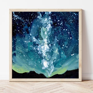 Starry Night Sky Fine Art Print, Galaxy Landscape Painting