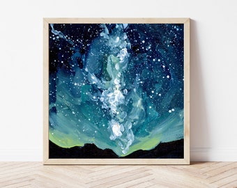 Starry Night Sky Fine Art Print, Galaxy Landscape Painting