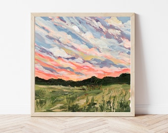 Indiana Sunset Fine Art Print, Rural Landscape Painting, Farmhouse Wall Art