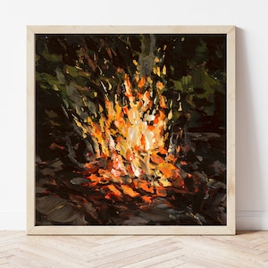 Campfire Art Print, Outdoorsy Wall Art, Gift for Outdoorsy Couple, Camping Theme Gift, Flame Painting, Fire Painting, Giclee Art Print